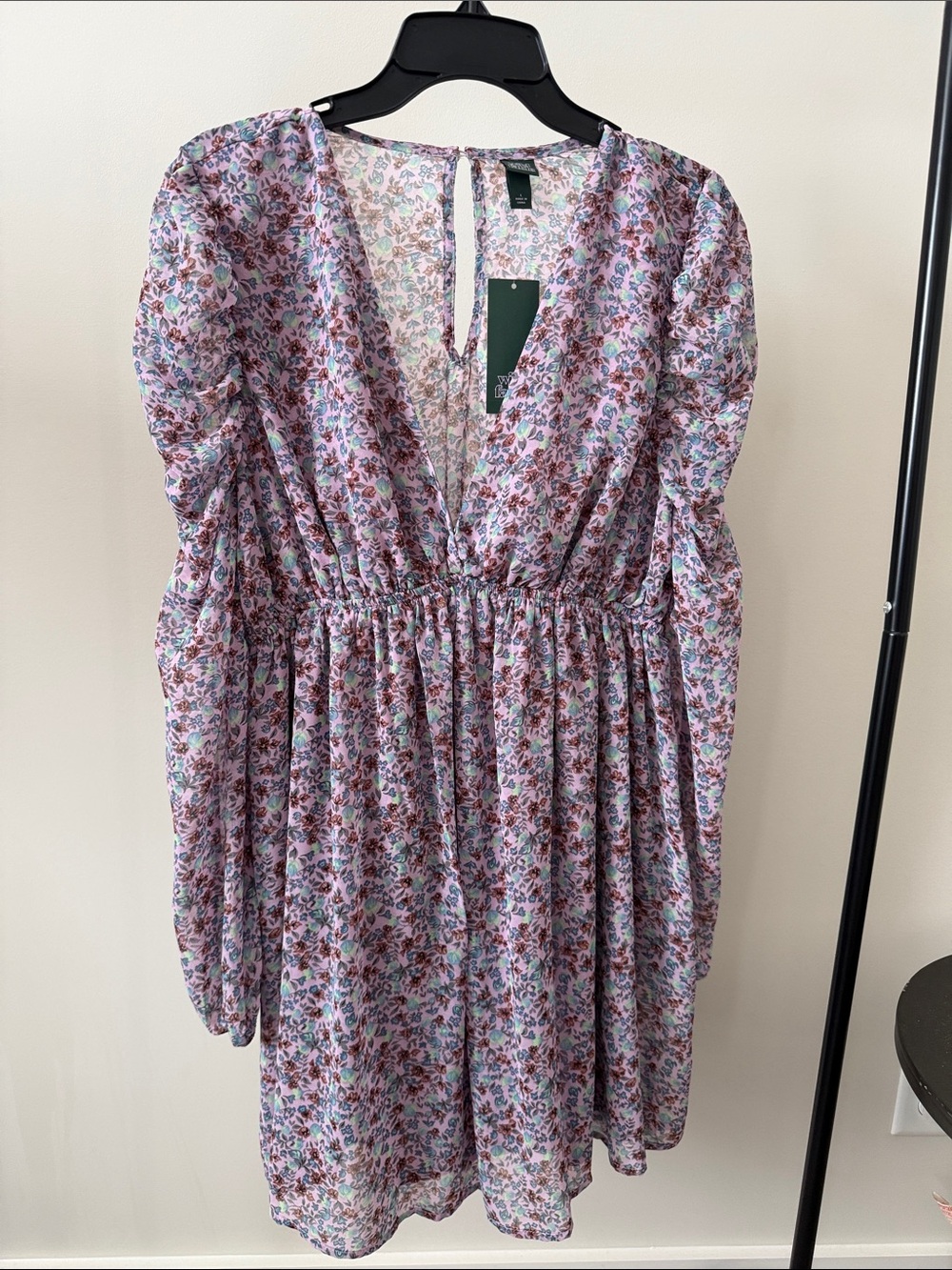 wild fable Lavender Floral V-Neck Smock Mini Dress